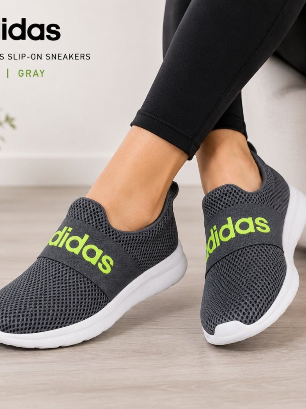 Adidas Primegreen Slip On Sneakers Womens Gray Size 5 Lightweight Comfort